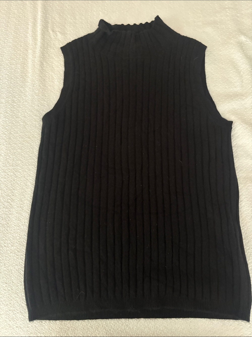 Magaschoni Black Sleeveless Ribbed Mock Neck Tank